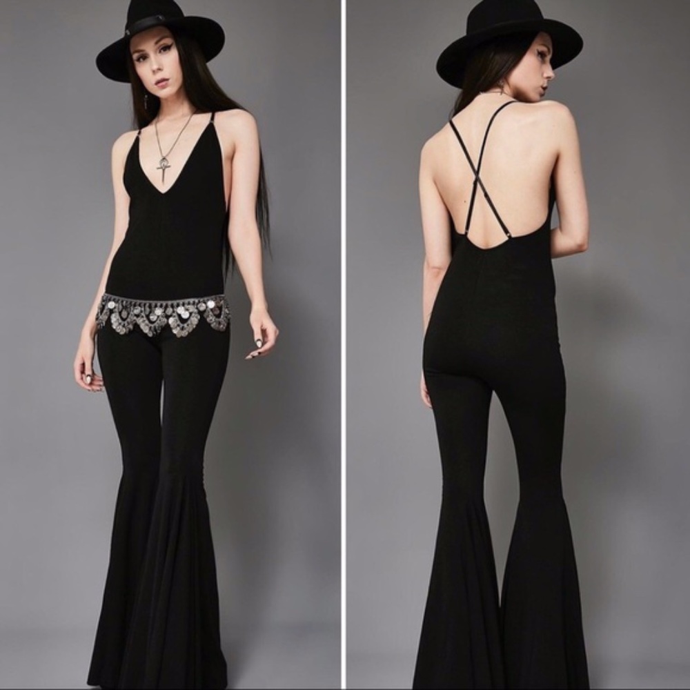 Dolls Kill Widow R.I.P. Flare Leg Jumpsuit Size M